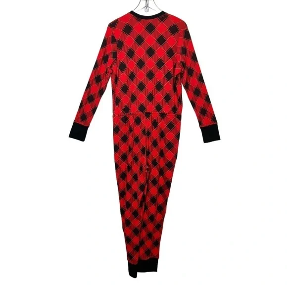 NEW Victoria’s Secret Red Plaid Pajama Thermal Waffle Knit Jumpsuit Sz XL - Picture 11 of 13
